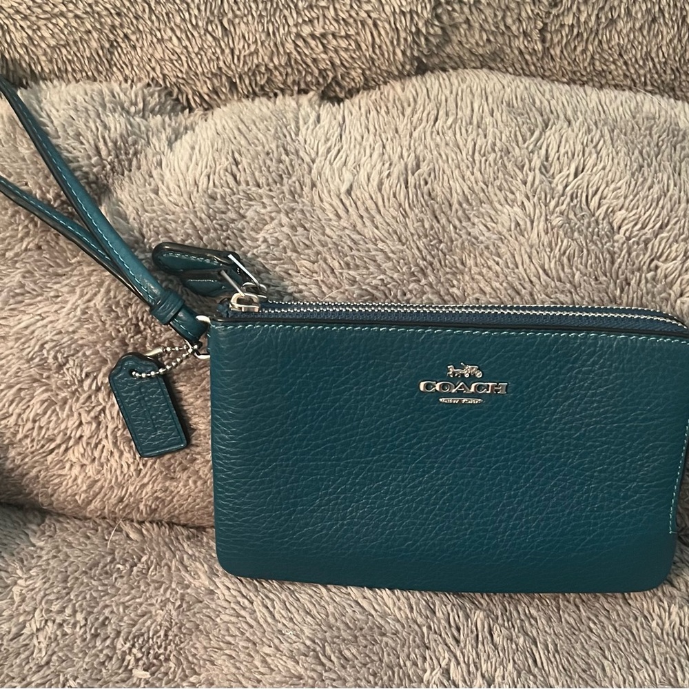 Coach Dark Teal Leather Wristlet
